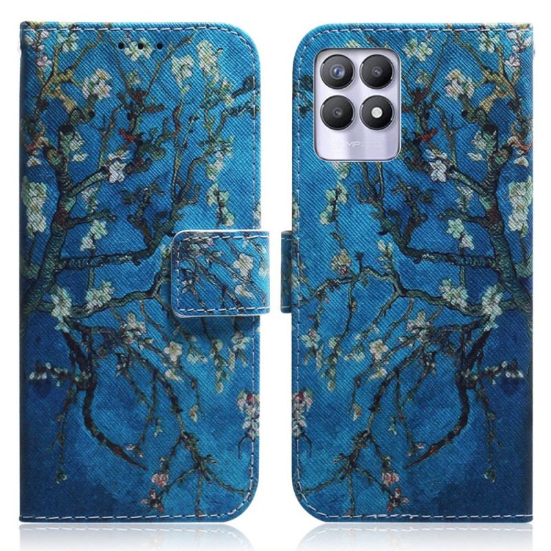 Capa De Couro Para Realme 8i Ramo De Árvore Florido