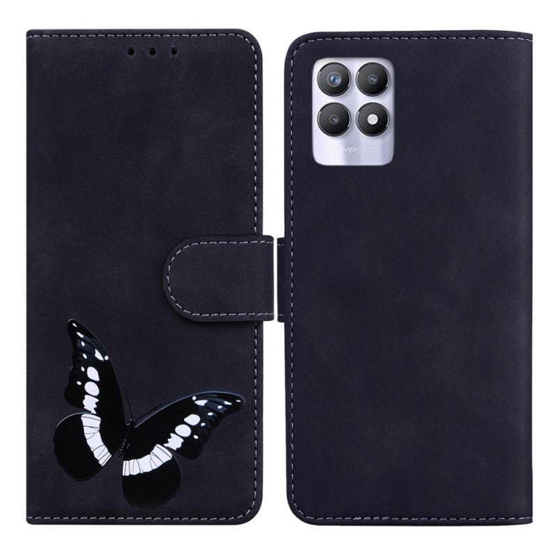 Capa Em Pele Para Realme 8i Borboleta Com Toque De Pele