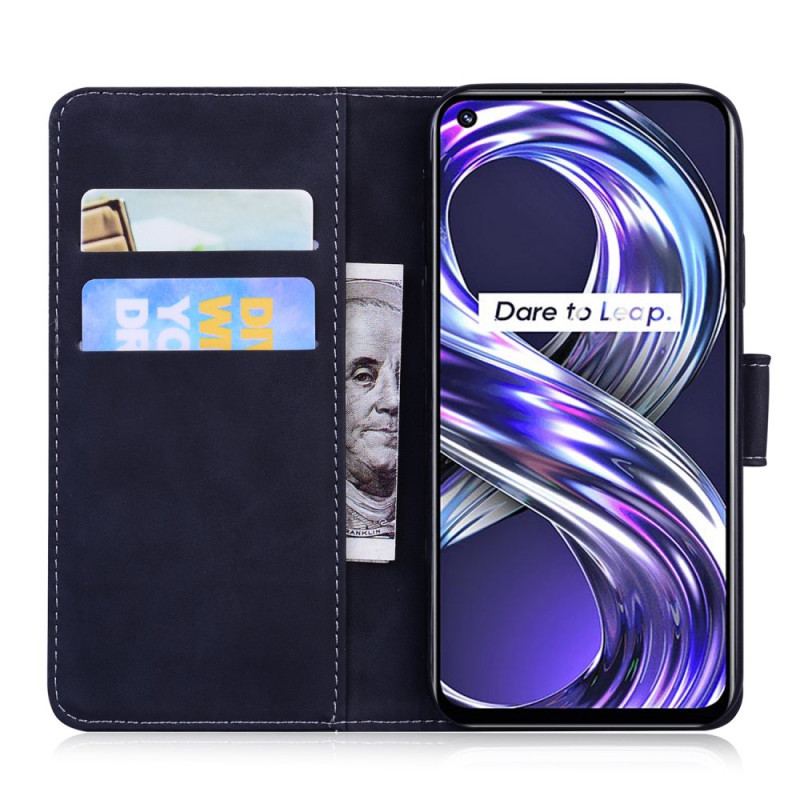 Capa Em Pele Para Realme 8i Borboleta Com Toque De Pele
