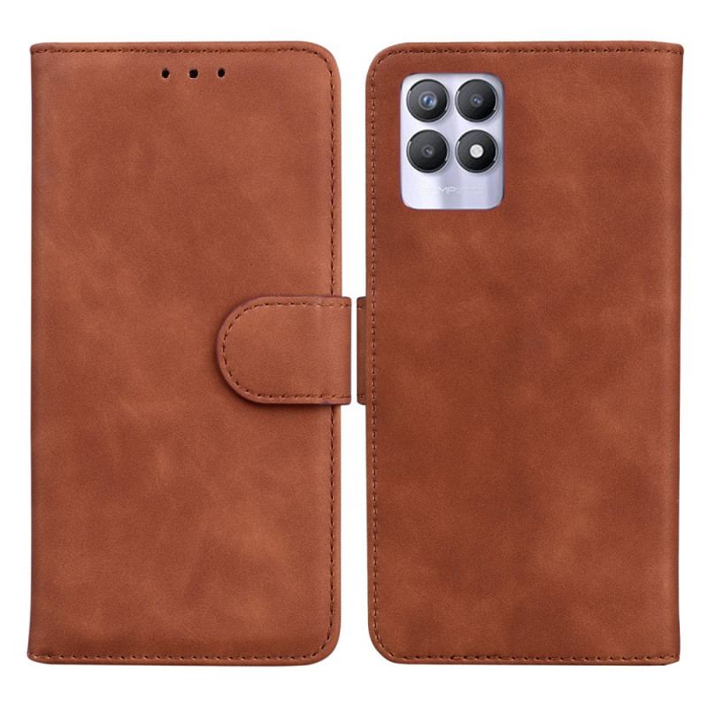 Capa Em Pele Para Realme 8i Efeito Couro Monocromático