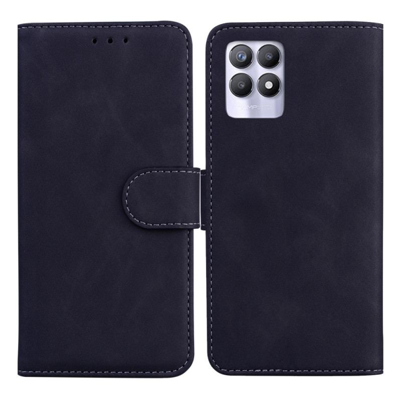 Capa Em Pele Para Realme 8i Efeito Couro Monocromático