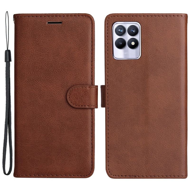 Capa Flip Para Realme 8i De Cordão Efeito De Couro Com Tiras