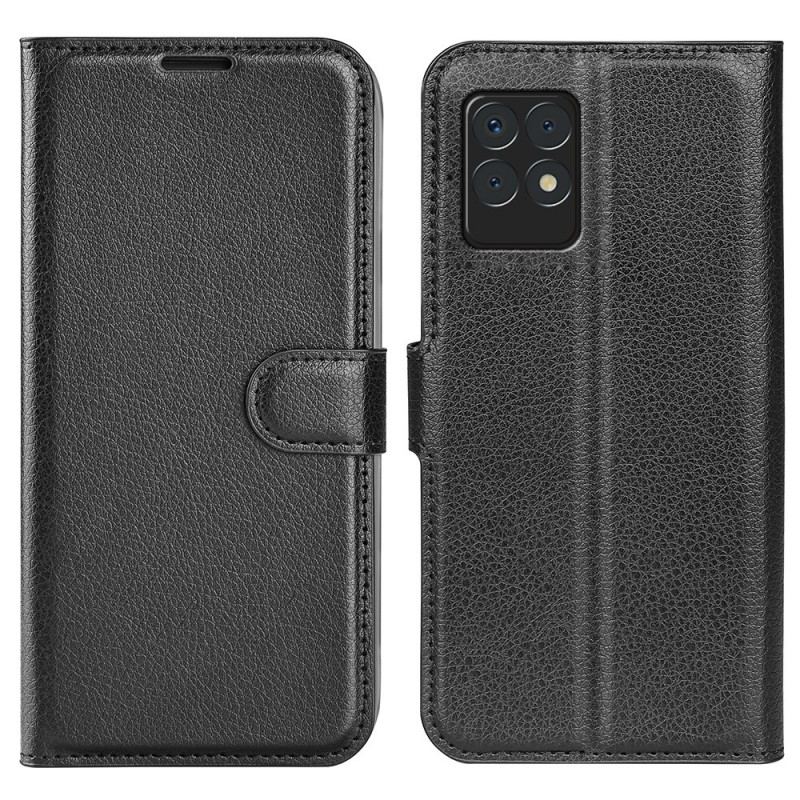 Capa Flip Para Realme 8i Couro Sintético De Lichia Clássico
