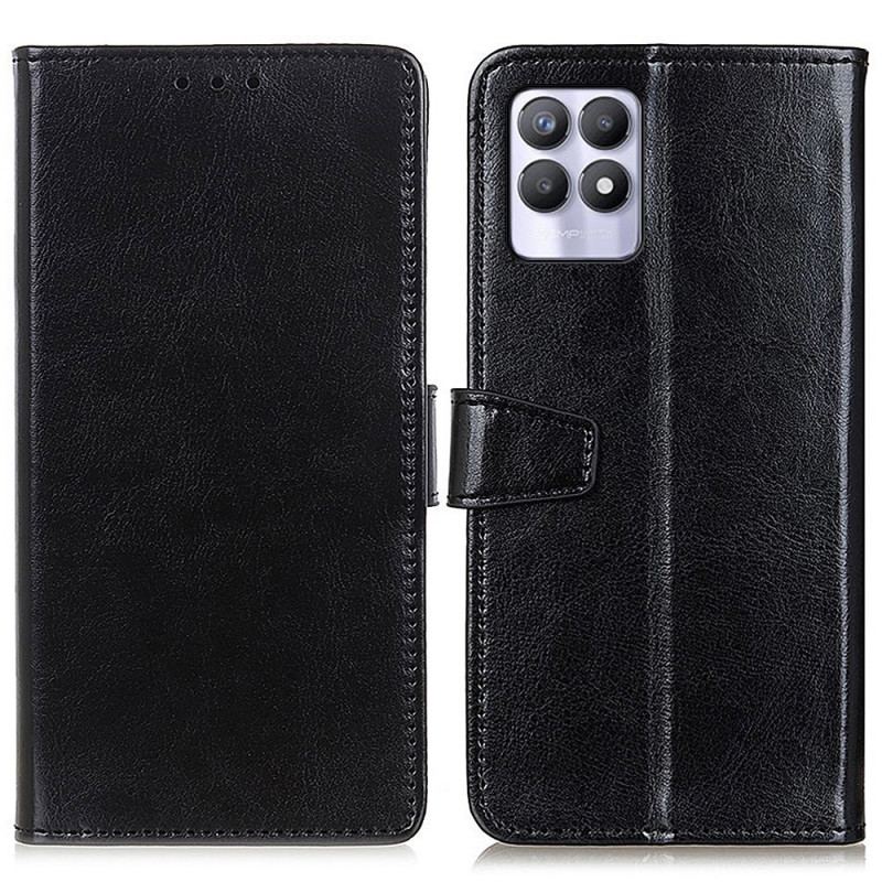 Capa Flip Para Realme 8i Efeito Couro Brilhante Simples