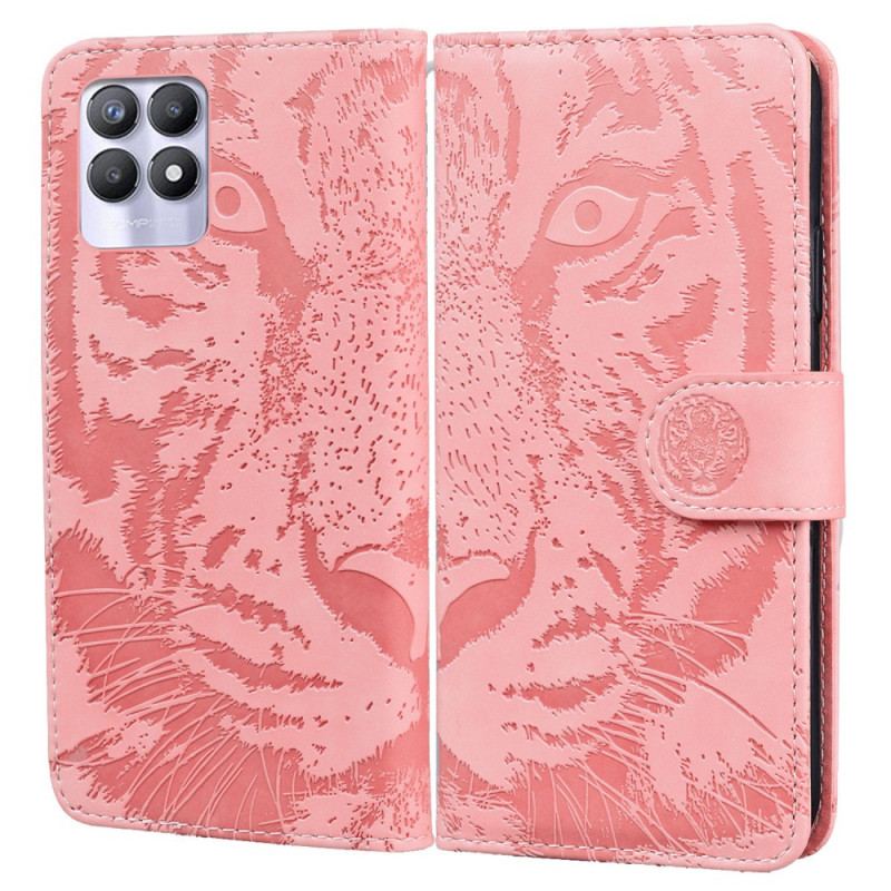 Capa Flip Para Realme 8i Estampa Cara De Tigre