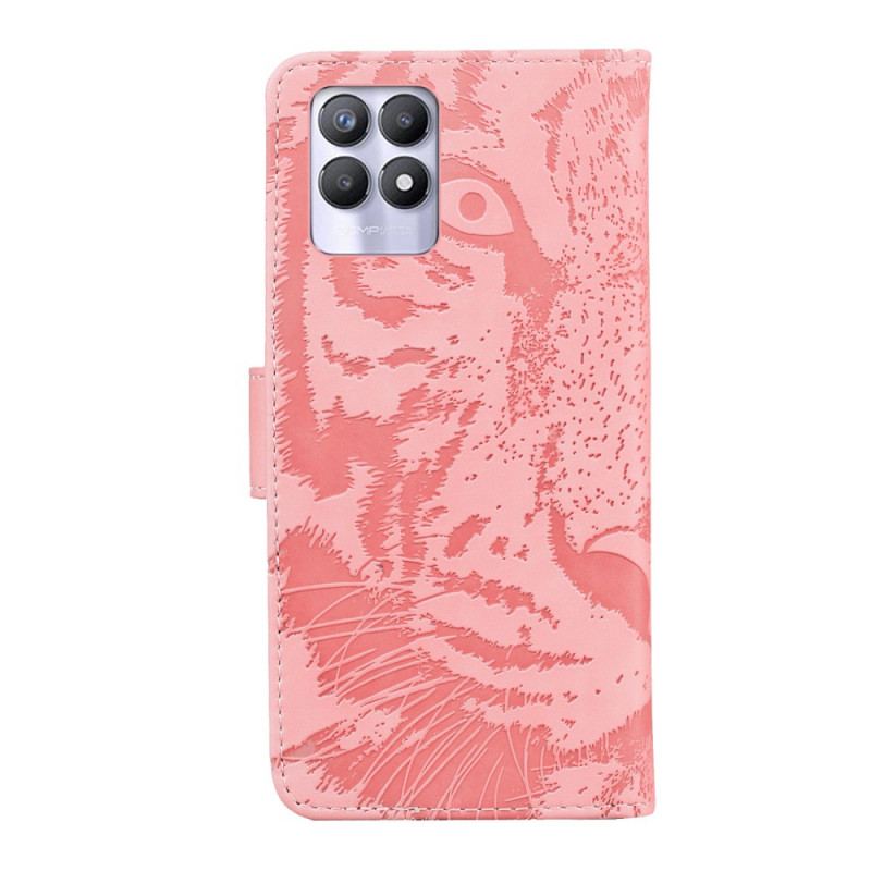 Capa Flip Para Realme 8i Estampa Cara De Tigre