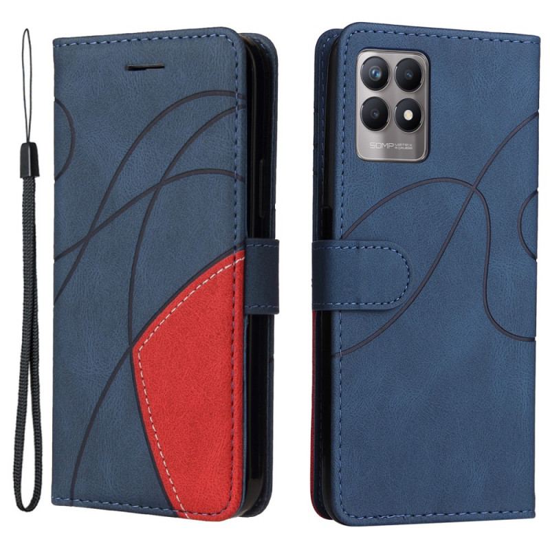 Capa Folio Para Realme 8i Couro Sintético De Assinatura De Dois Tons