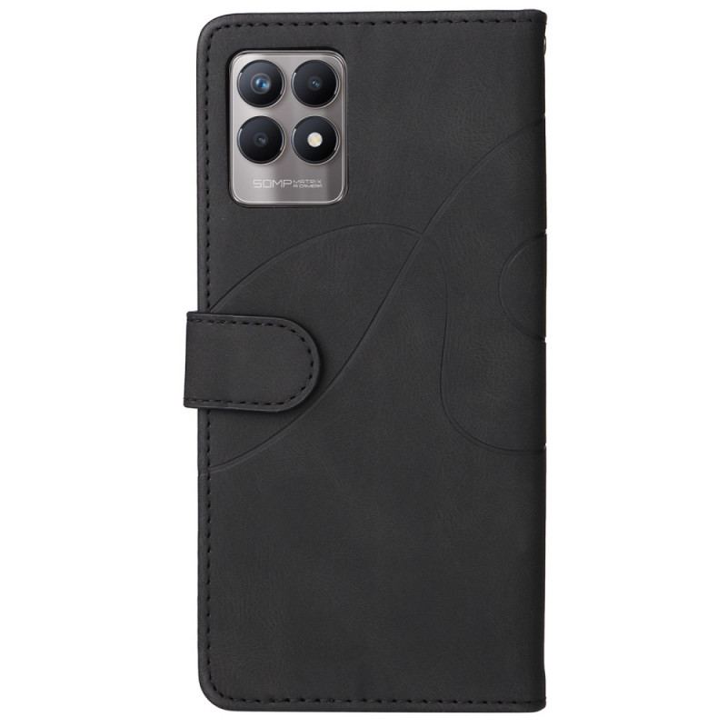 Capa Folio Para Realme 8i Couro Sintético De Assinatura De Dois Tons