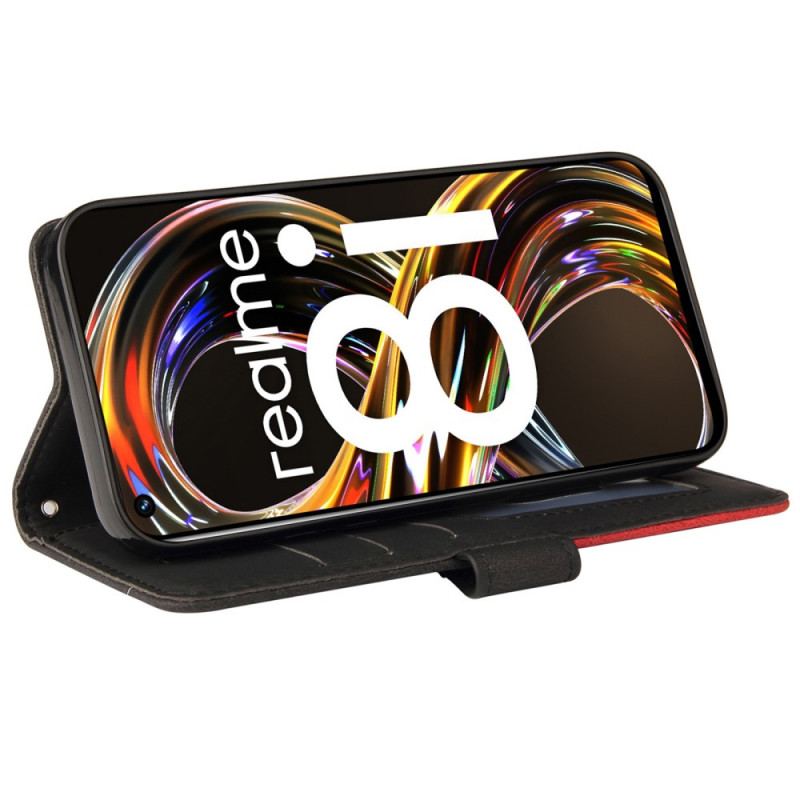 Capa Folio Para Realme 8i Couro Sintético De Assinatura De Dois Tons