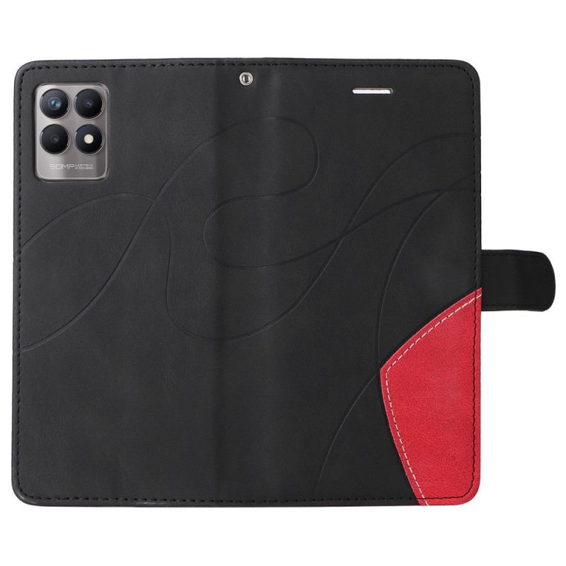 Capa Folio Para Realme 8i Couro Sintético De Assinatura De Dois Tons