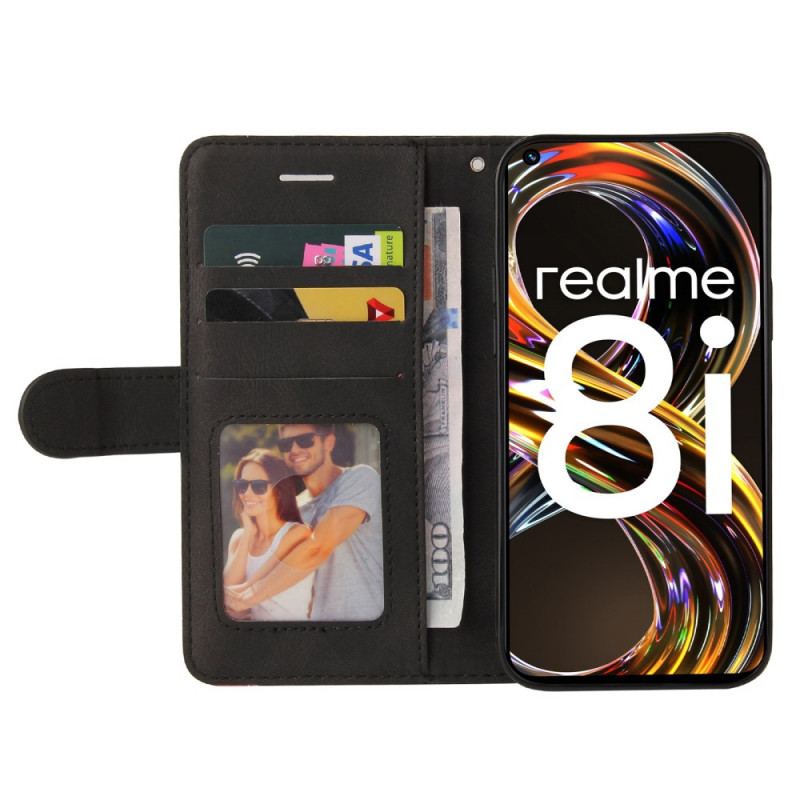 Capa Folio Para Realme 8i Couro Sintético De Assinatura De Dois Tons