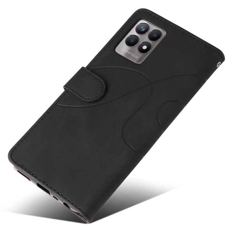 Capa Folio Para Realme 8i Couro Sintético De Assinatura De Dois Tons