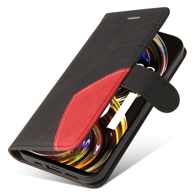 Capa Folio Para Realme 8i Couro Sintético De Assinatura De Dois Tons