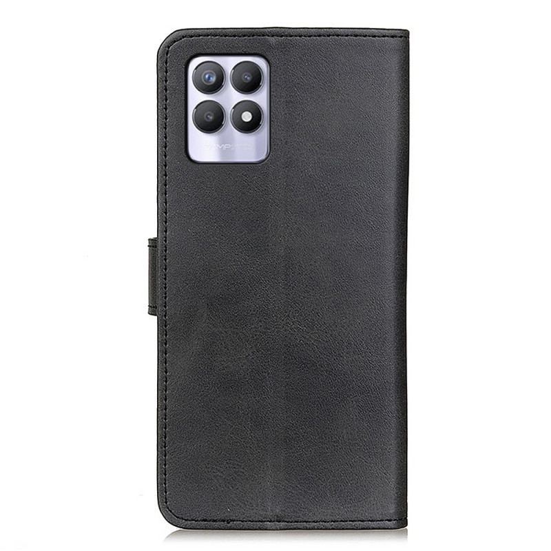 Capa Folio Para Realme 8i Efeito De Couro Fosco Retrô