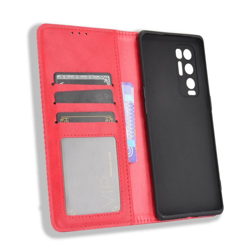 Capa De Celular Para Oppo Find X3 Neo Flip Efeito Couro Vintage Estilizado