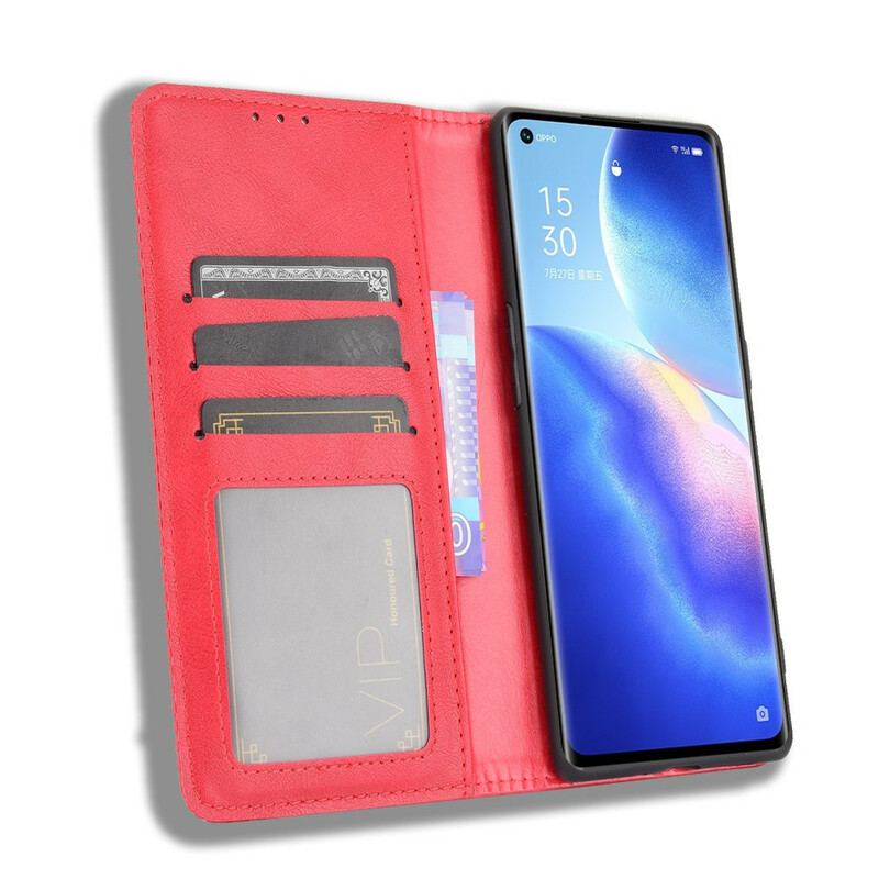 Capa De Celular Para Oppo Find X3 Neo Flip Efeito Couro Vintage Estilizado