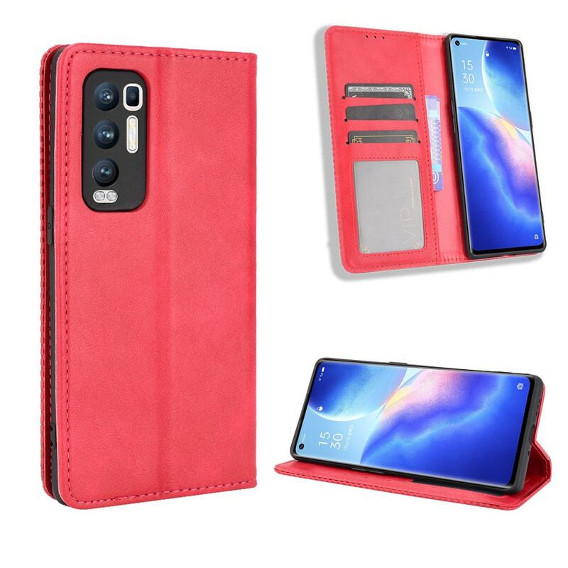 Capa De Celular Para Oppo Find X3 Neo Flip Efeito Couro Vintage Estilizado