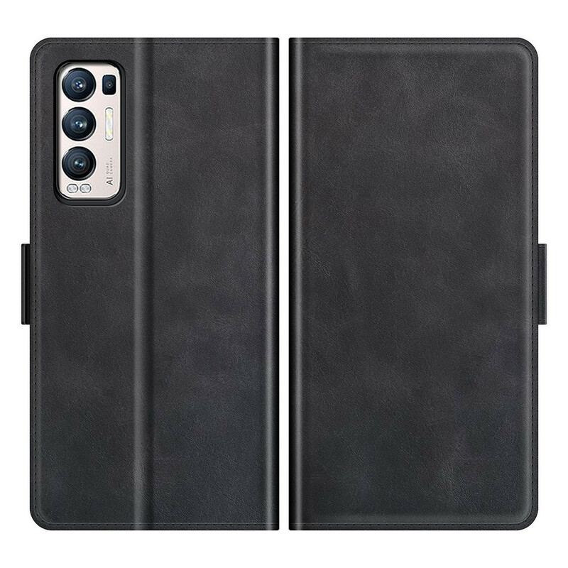 Capa De Couro Para Oppo Find X3 Neo Flip Aba Dupla Clássica