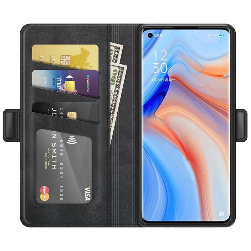 Capa De Couro Para Oppo Find X3 Neo Flip Aba Dupla Clássica