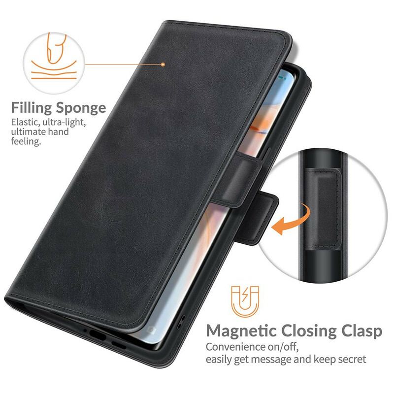 Capa De Couro Para Oppo Find X3 Neo Flip Aba Dupla Clássica