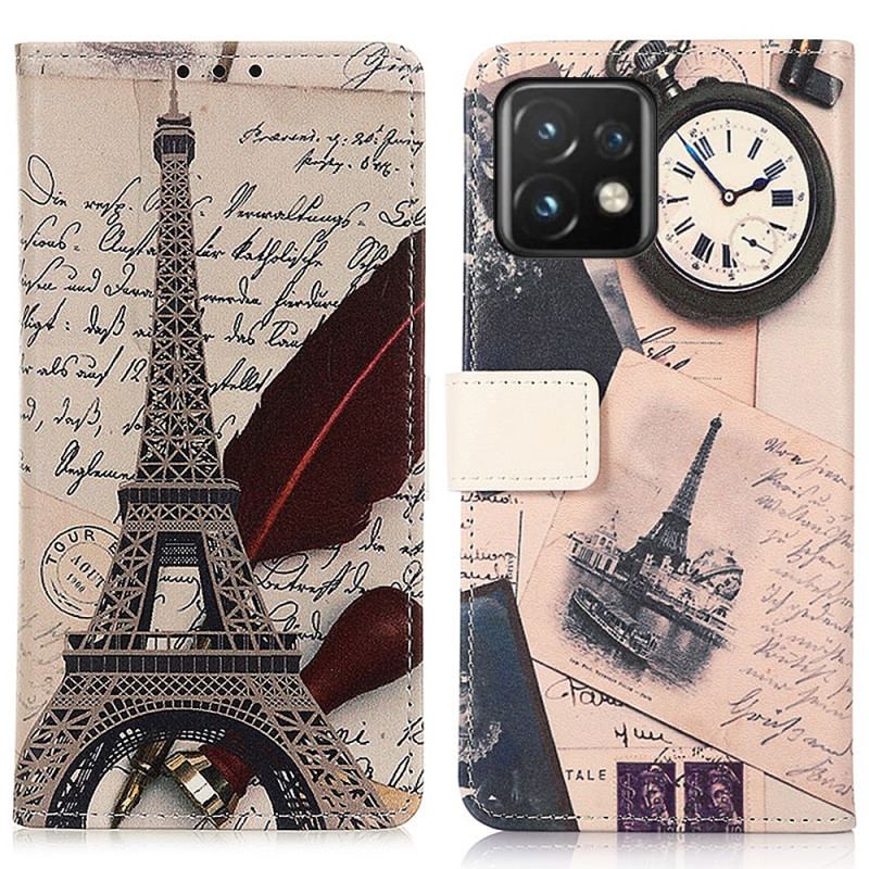 Capa De Couro Para Motorola Edge 40 Pro Torre Eiffel Do Poeta