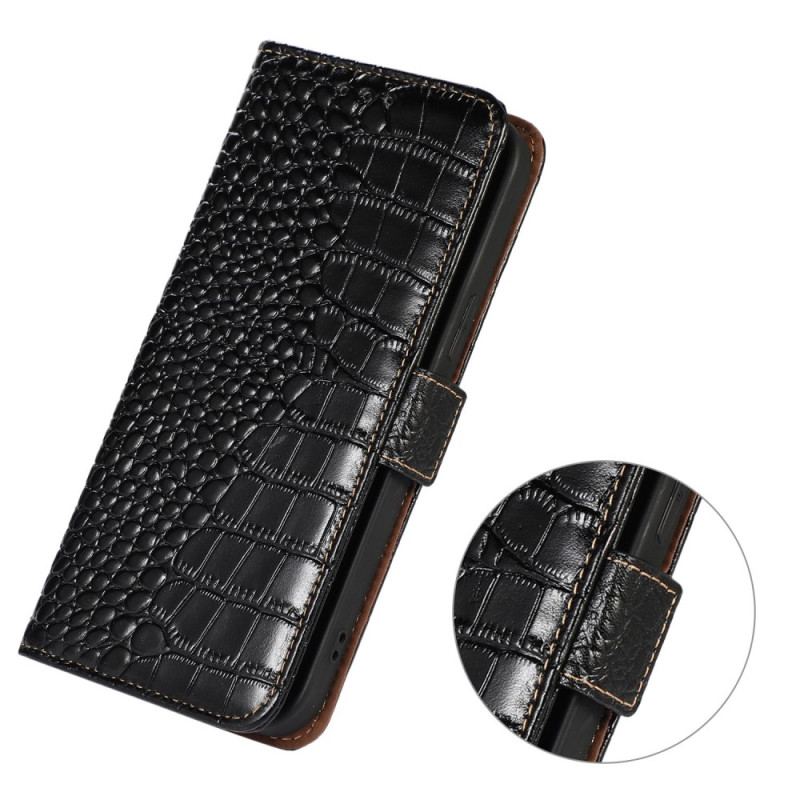 Capa Folio Para Motorola Edge 40 Pro Rfid Estilo Crocodilo