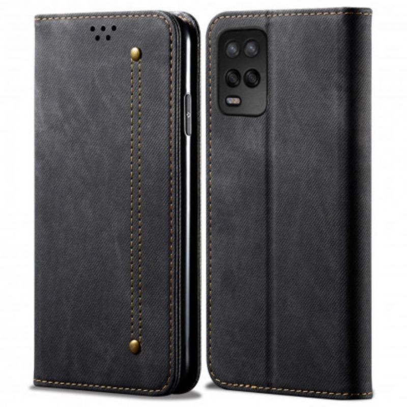 Capa De Celular Para Realme 8 5G Flip Textura De Jeans De Couro Sintético