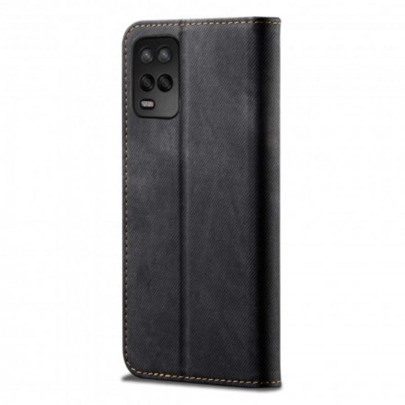 Capa De Celular Para Realme 8 5G Flip Textura De Jeans De Couro Sintético