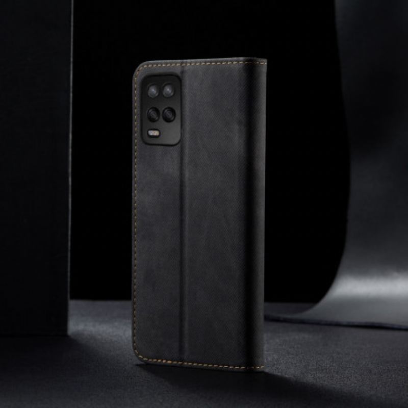 Capa De Celular Para Realme 8 5G Flip Textura De Jeans De Couro Sintético