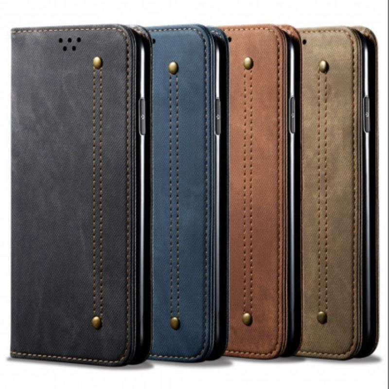Capa De Celular Para Realme 8 5G Flip Textura De Jeans De Couro Sintético
