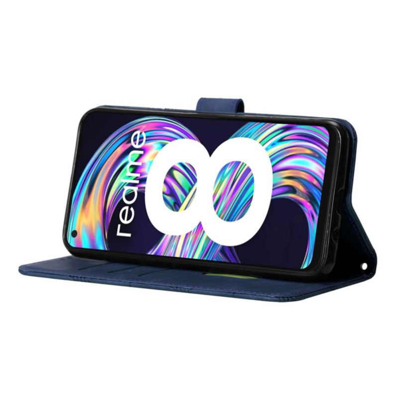 Capa De Couro Para Realme 8 5G Efeito Couro Com Alça De Ombro