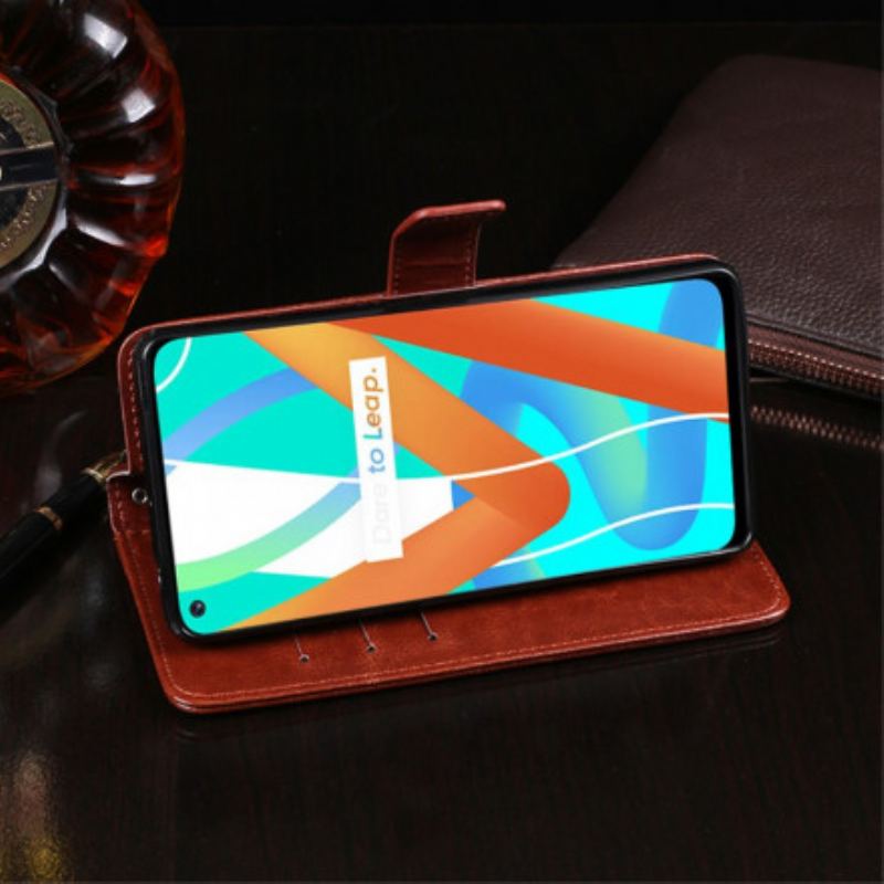 Capa Em Pele Para Realme 8 5G Imitação De Couro Idewei