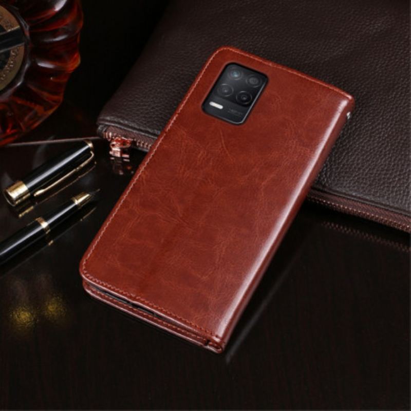 Capa Em Pele Para Realme 8 5G Imitação De Couro Idewei