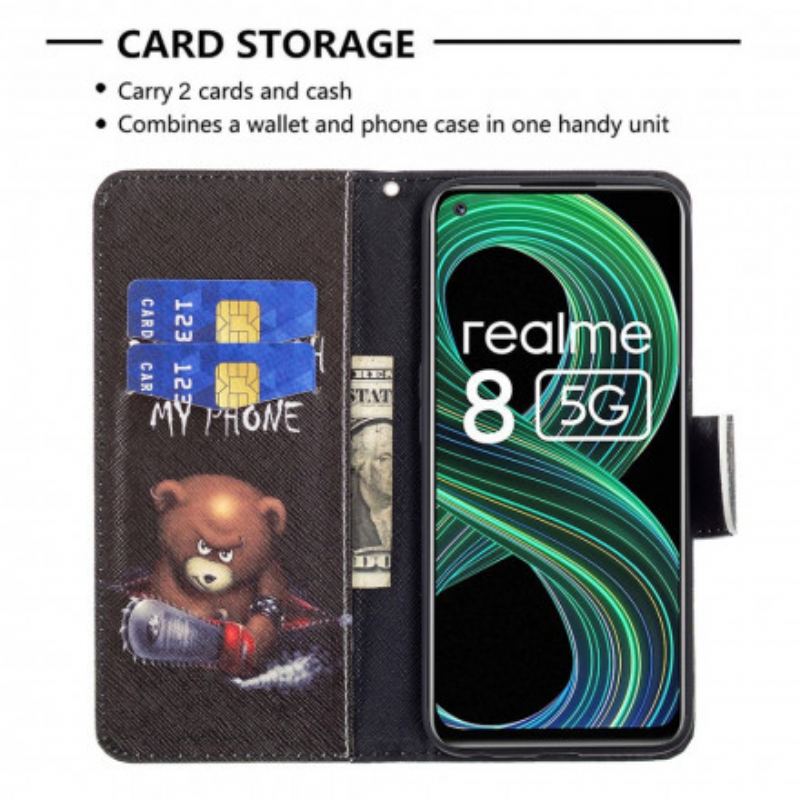 Capa Em Pele Para Realme 8 5G Urso Perigoso