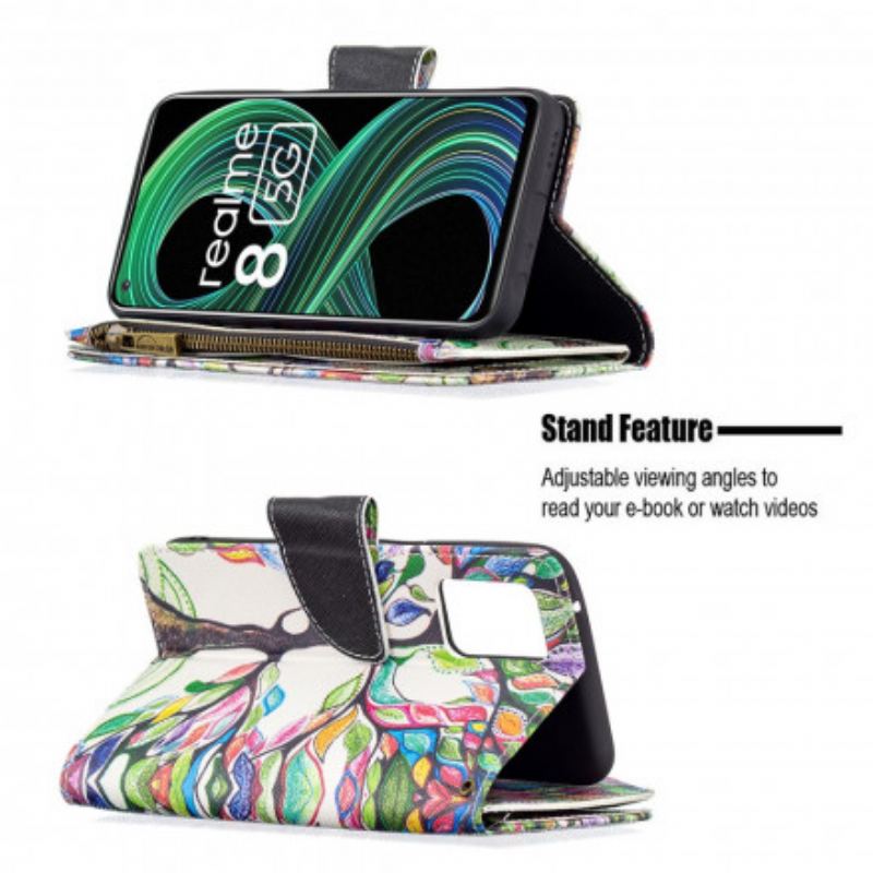 Capa Flip Para Realme 8 5G Bolso De Árvore Com Zíper