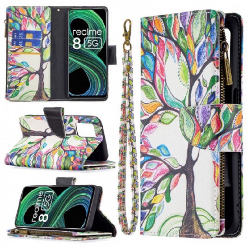 Capa Flip Para Realme 8 5G Bolso De Árvore Com Zíper