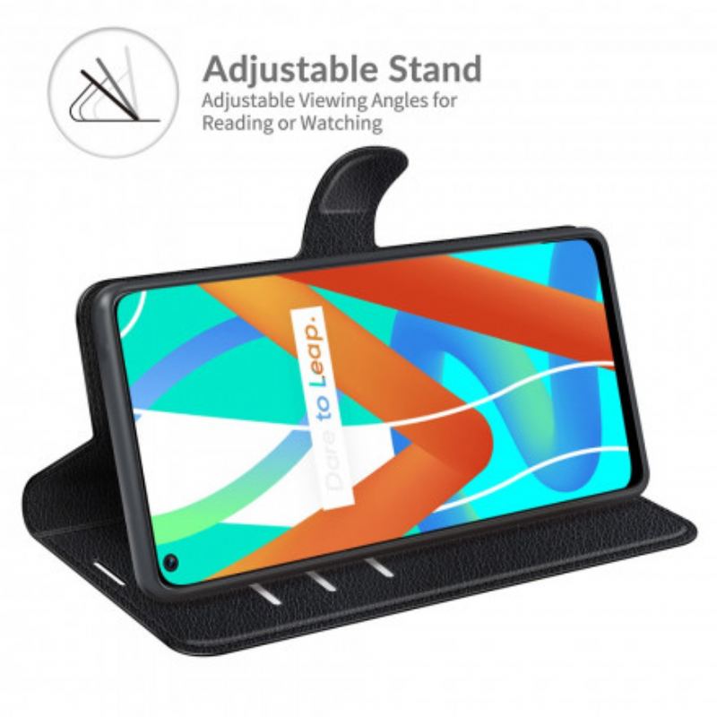 Capa Folio Para Realme 8 5G Efeito Lichia Clássico