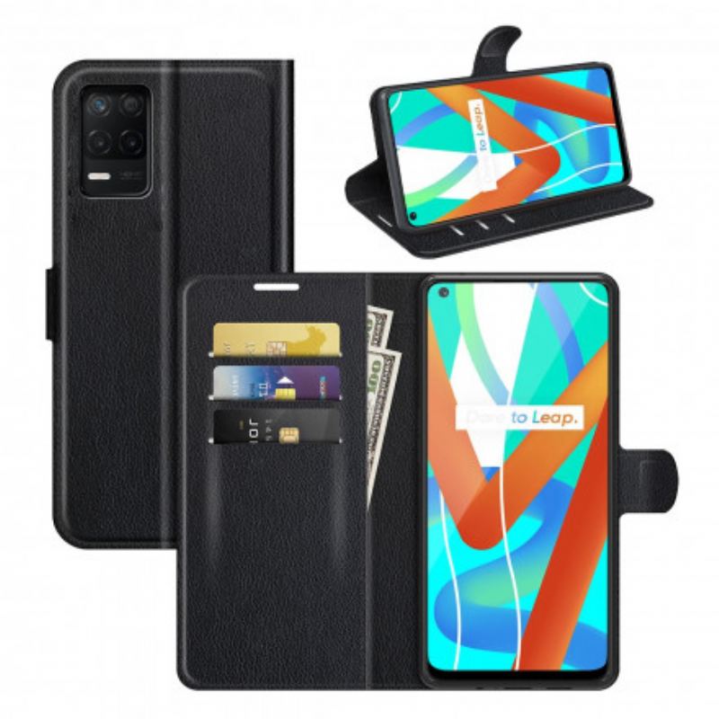 Capa Folio Para Realme 8 5G Efeito Lichia Clássico