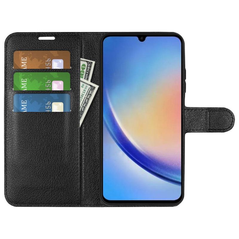 Capa Em Pele Para Samsung Galaxy A34 5G Clássico Efeito Couro Lichia