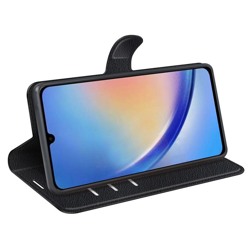 Capa Em Pele Para Samsung Galaxy A34 5G Clássico Efeito Couro Lichia