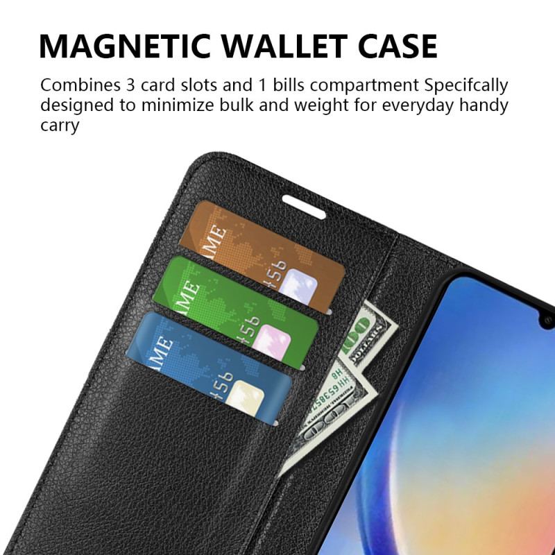 Capa Em Pele Para Samsung Galaxy A34 5G Clássico Efeito Couro Lichia