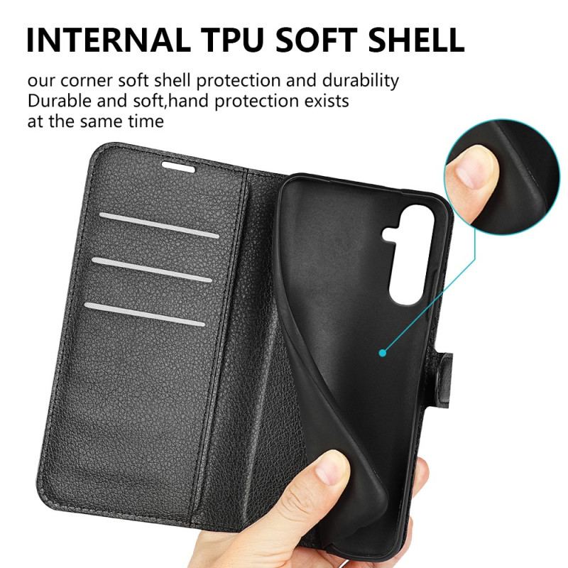 Capa Em Pele Para Samsung Galaxy A34 5G Clássico Efeito Couro Lichia