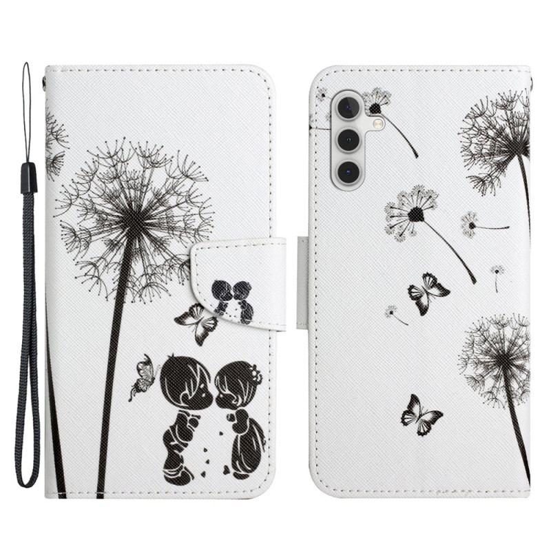 Capa Flip Para Samsung Galaxy A34 5G Amor De Dente-de-leão Com Cordão