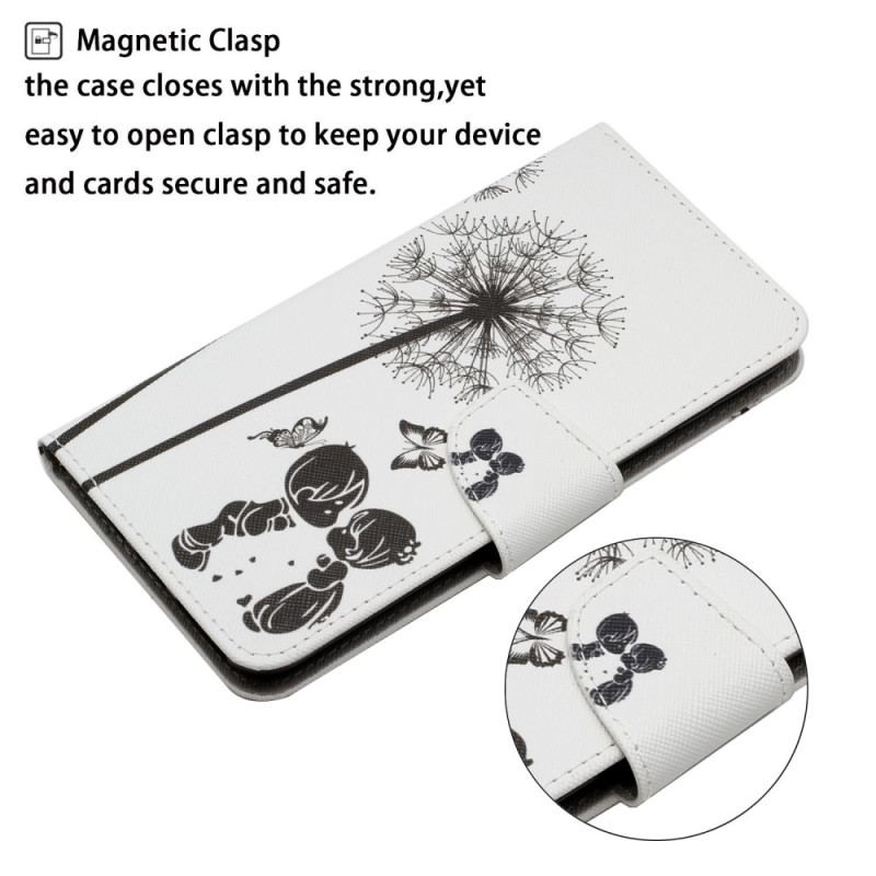 Capa Flip Para Samsung Galaxy A34 5G Amor De Dente-de-leão Com Cordão