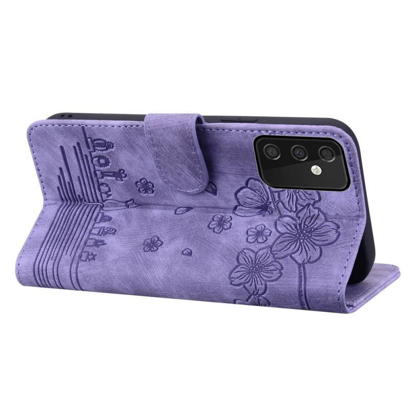 Capa Flip Para Samsung Galaxy A34 5G De Cordão Fio Dental Floral Gato