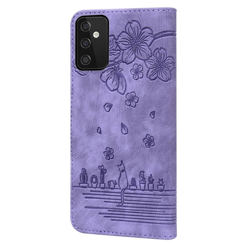 Capa Flip Para Samsung Galaxy A34 5G De Cordão Fio Dental Floral Gato
