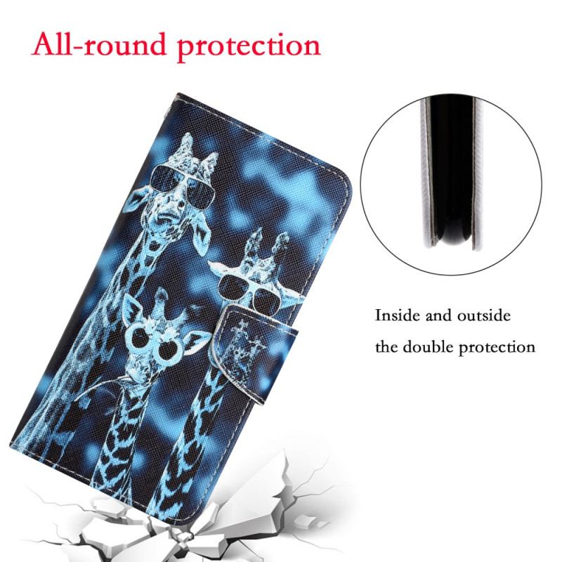 Capa Flip Para Samsung Galaxy A34 5G De Cordão Girafas Engraçadas Com Alça