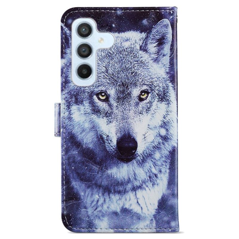 Capa Flip Para Samsung Galaxy A34 5G De Cordão Soberbo Lobo Em Strap
