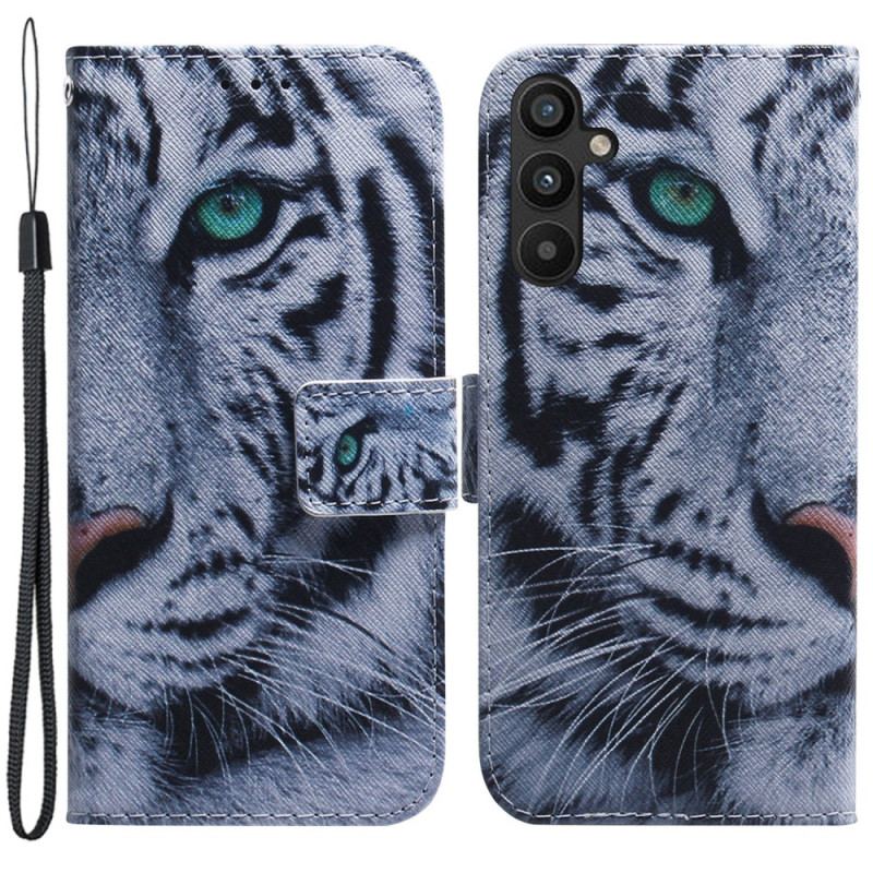 Capa Flip Para Samsung Galaxy A34 5G De Cordão Tira Tigre Branco
