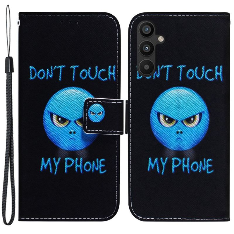 Capa Flip Para Samsung Galaxy A34 5G Emoji Não Toque No Meu Telefone